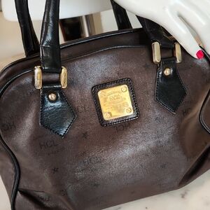 HLC Vitage Brown Satchel with Gold Accents Suede Linning
